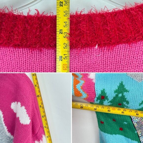 Hooked Up Embellished Ugly Christmas Sweater Pink Multicolor Size M - Picture 11 of 16